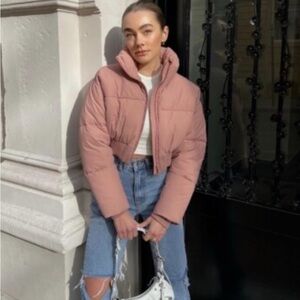 Zara crop blush, pink, puffer jacket
